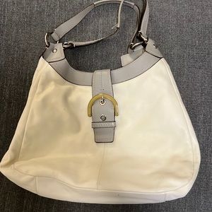 Coach! Authentic. Off-White hobo bag with gray trim.